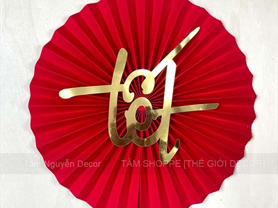 Set 06 quạt giấy Đỏ nhung xịn dán chữ ép kim bắt sáng Decor Tết Bính Ngọ 2026 [Sang xịn] QUAT-07